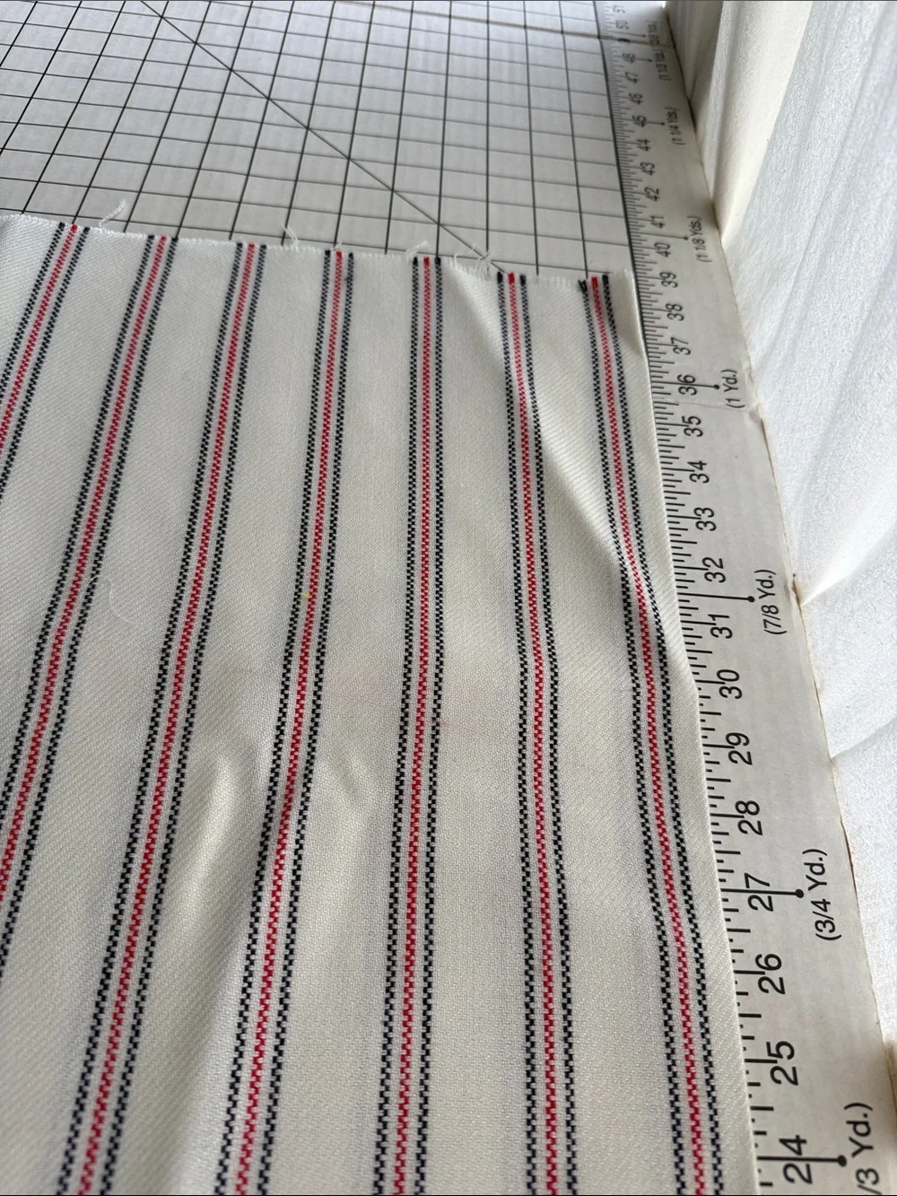 Vintage Red Navy Stripe Herringbone Cotton Blend Fabric 1 Yard x 52” Boho Poncho